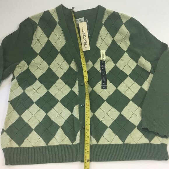 (NWT) Cherokee Green Argyle Button-up Sweater - Picture 7 of 11